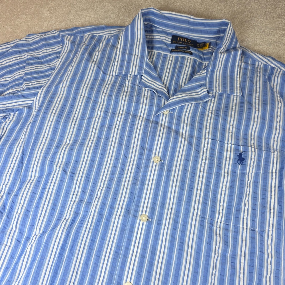 Polo Ralph Lauren Shirt Mensβ 2XL Blue White Striped Button-Up Classic Fit Y2K